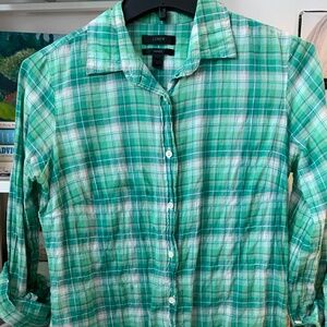 J.Crew Lightweight Green Plaid Button-Down Top